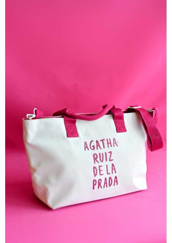 MALA SHOPPER BRANCA E ROSA LETRAS