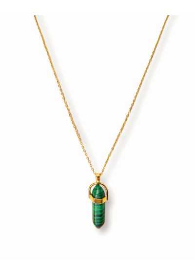 Colar em Aço dourado Pingente Verde 2