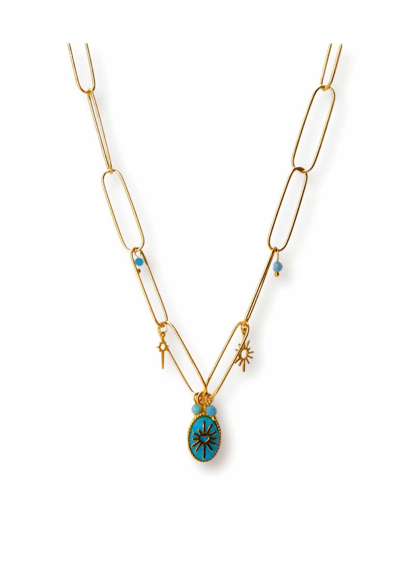 Colar em Aço dourado Medalha Agua