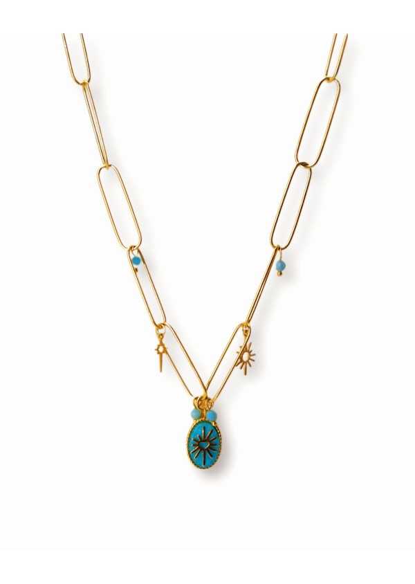 Colar em Aço dourado Medalha Agua