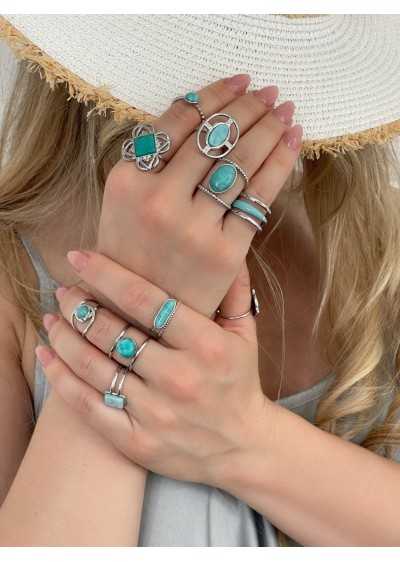 Aneis Aço Com Pedra Turquesa 2