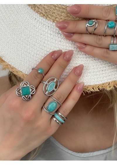 Aneis Aço Com Pedra Turquesa