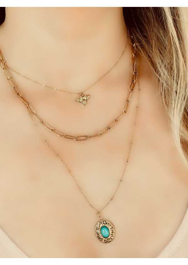 Colar Aço dourado 3 voltas