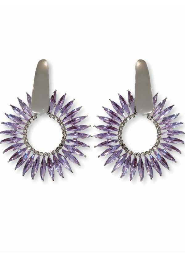 Brincos roxo grandes cristais de cor