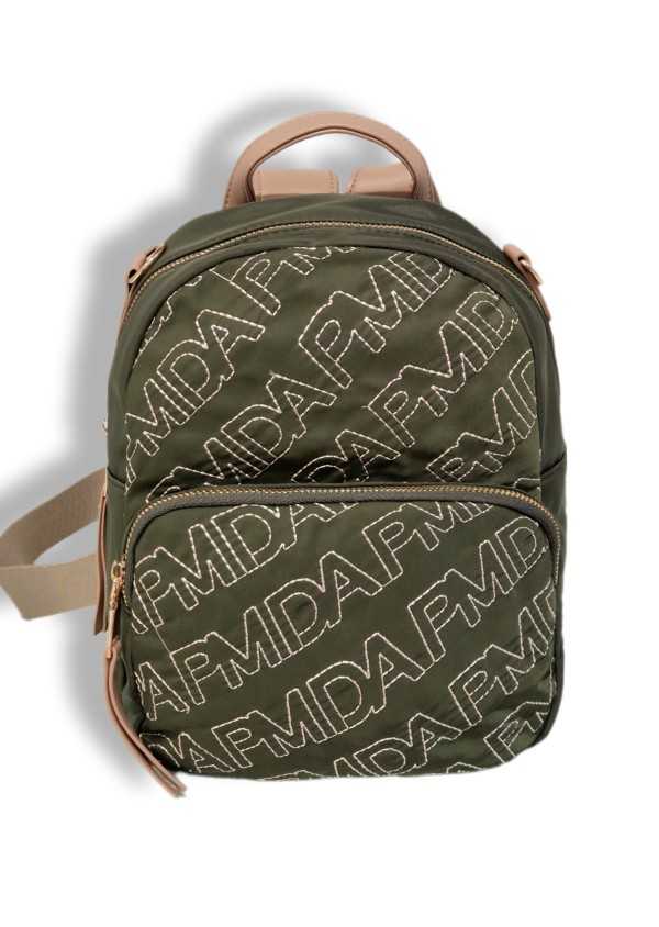 Mochila Verde Lona Letras Bordadas