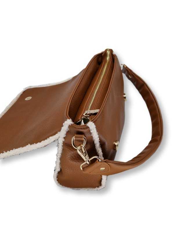 Carteira a Tiracolo Camel com pelo