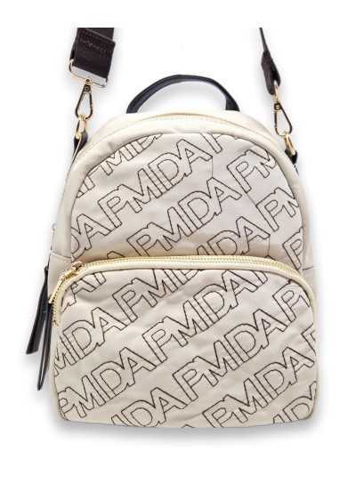 Mochila Bege Lona Letras Bordadas 2