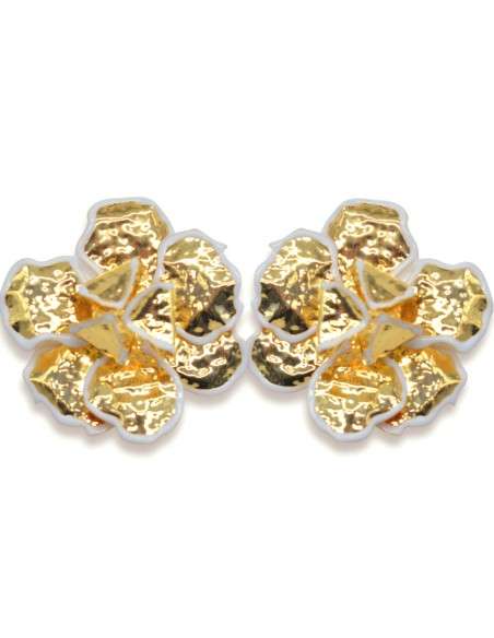 Brincos flor grandes dourados e Branco