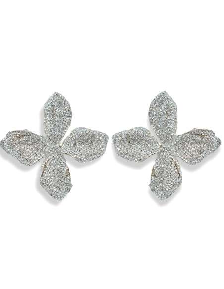 Brincos grandes flor strass