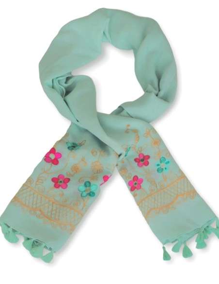 Echarpe Primavera Boho: Bordado Floral Pastel