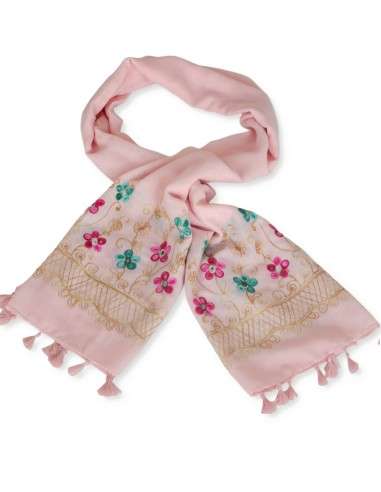 Echarpe Primavera Boho: Bordado Floral Pastel