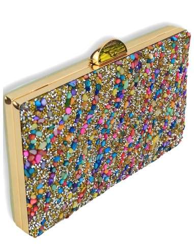 Clutch Dourada: Brilhantes e Concha Colorida
