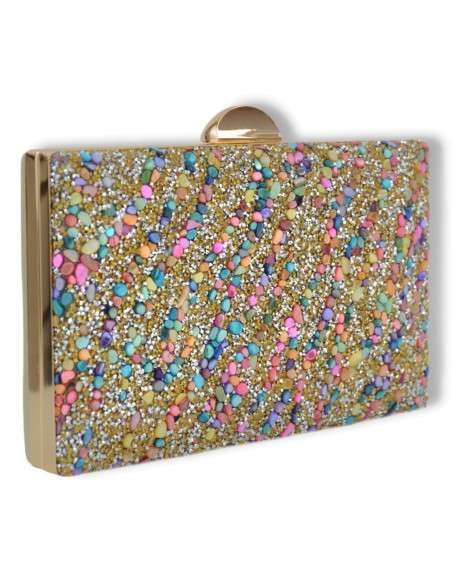 Clutch Dourada: Brilhantes e Concha Colorida
