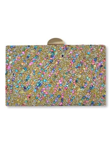 Clutch Dourada: Brilhantes e Concha Colorida