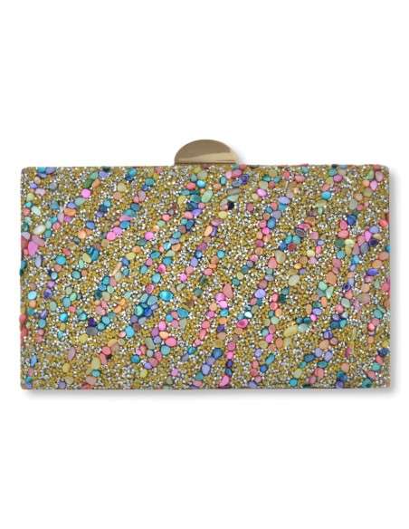 Clutch Dourada: Brilhantes e Concha Colorida