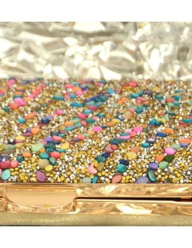 Clutch Dourada: Brilhantes e Concha Colorida