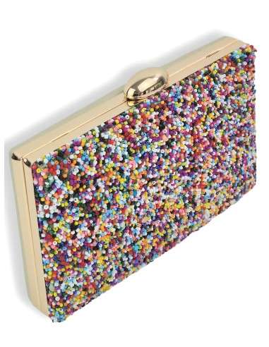 Clutch com Missangas Coloridas e Dourado