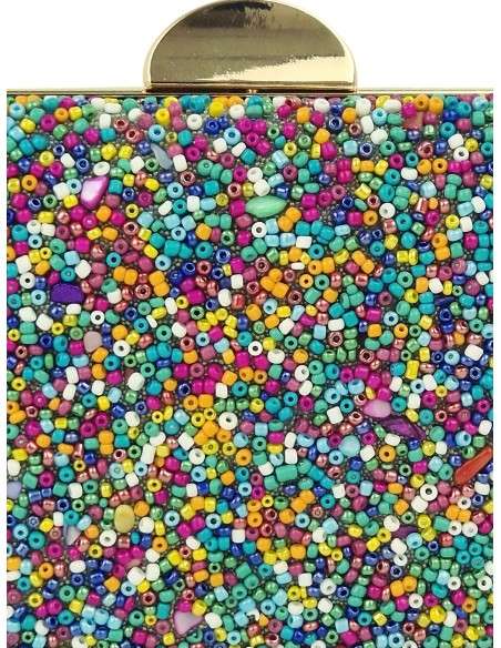 Clutch com Missangas Coloridas e Dourado