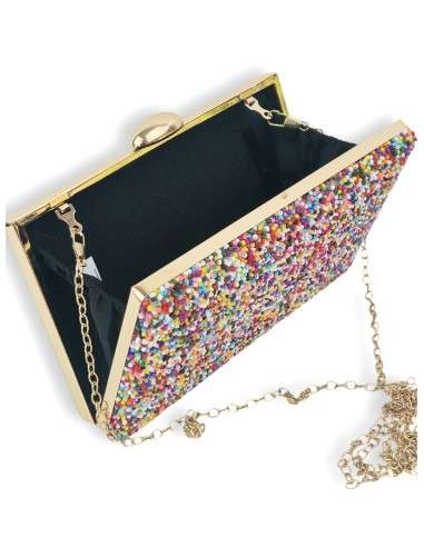 Clutch com Missangas Coloridas e Dourado