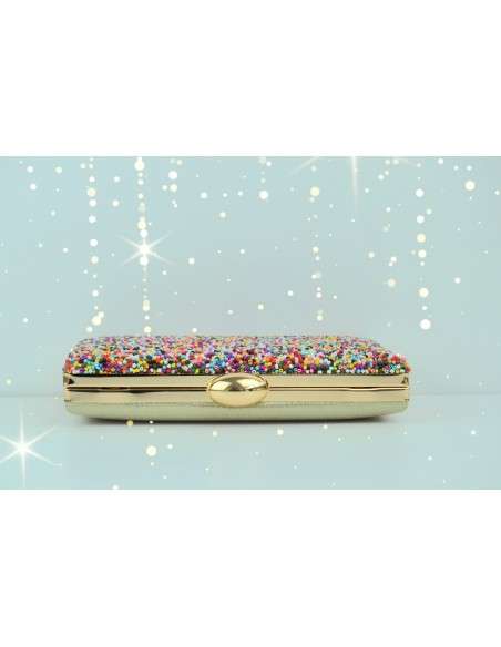Clutch com Missangas Coloridas e Dourado