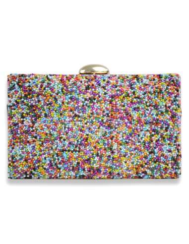 Clutch com Missangas Coloridas e Dourado