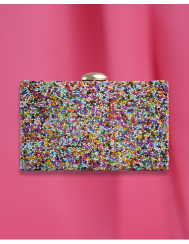 Clutch com Missangas Coloridas e Dourado