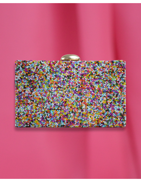 Clutch com Missangas Coloridas e Dourado