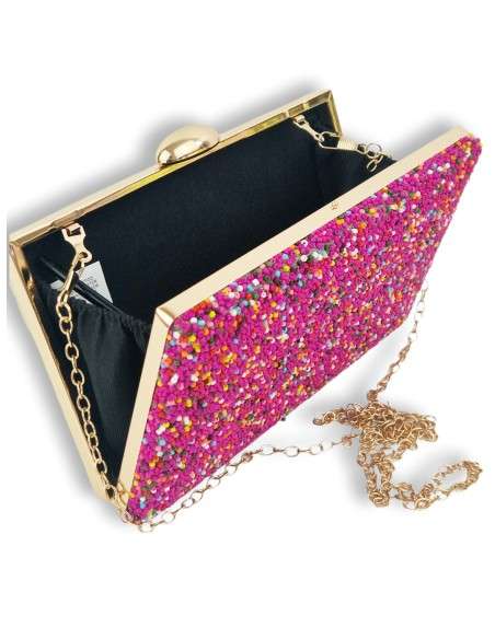Clutch com Missangas Coloridas e Dourado