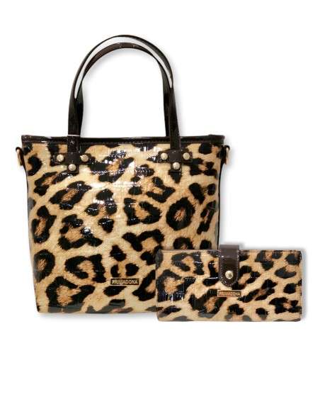Mini Tote Primadona Leopard Verniz