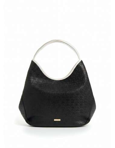 Mala Hobo com Monograma em Relevo e Detalhes Contrastantes